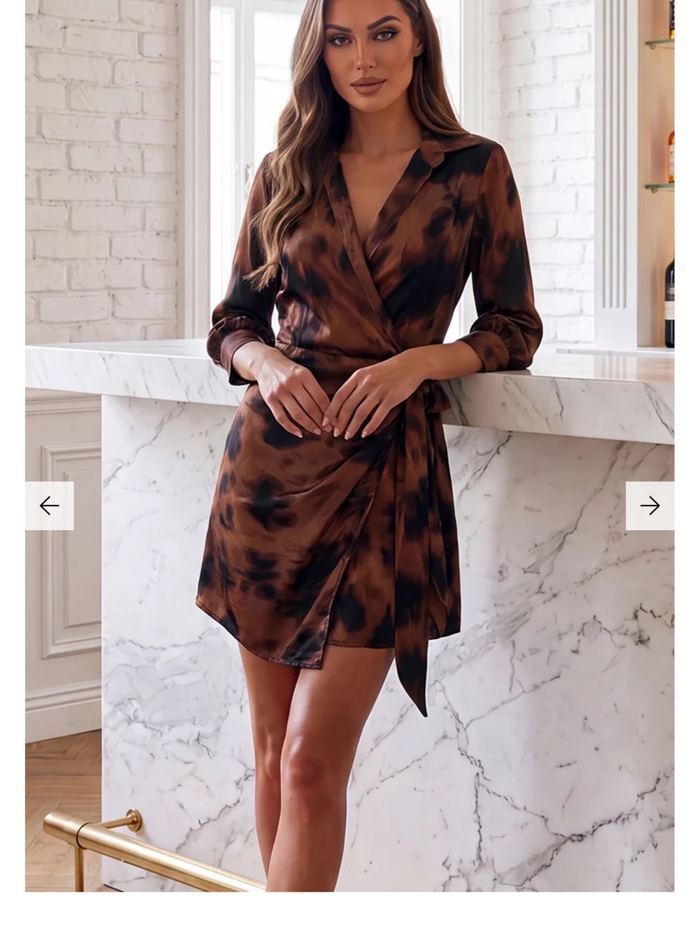AX Paris Brown and Black Satin Tie-Waist Mini Wrap Dress NEW! UK size 12/US 8